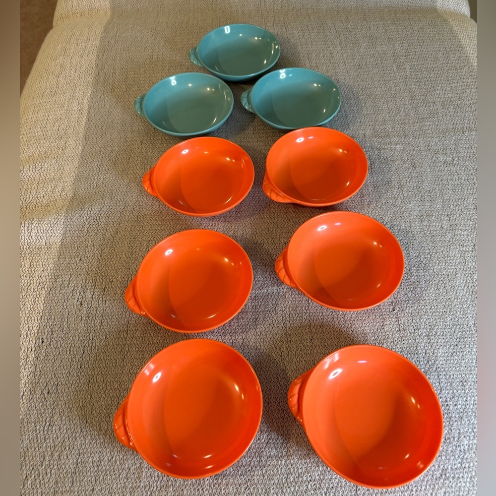 Vintage Melmac snack bowls.